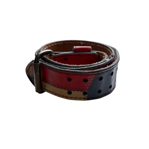 Vintage Multicolored Patchwork Tan Red & Blue Color Block Leather Belt main image 13